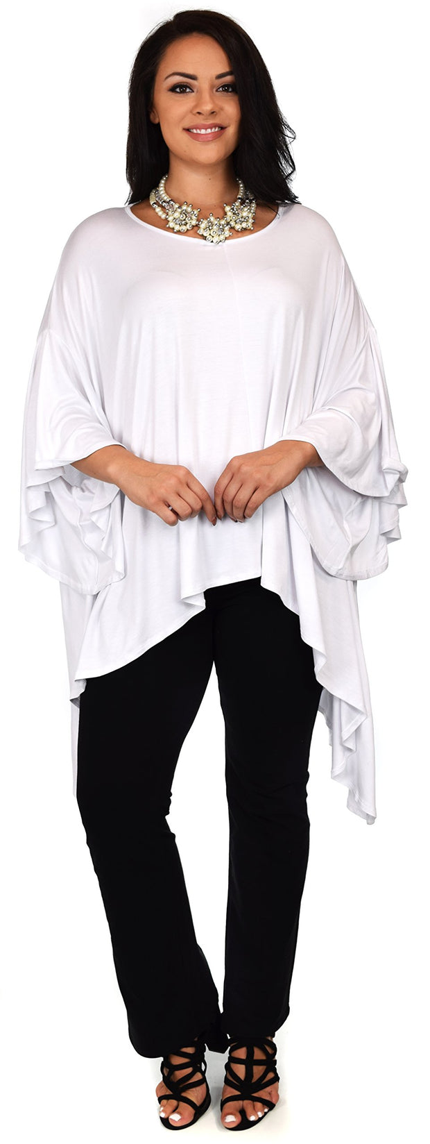 Asymmetrical Oversized Tunic , Full Figured Poncho Top, Plus Size Tunic top, Top Cover Up w/ Butterfly Sleeves