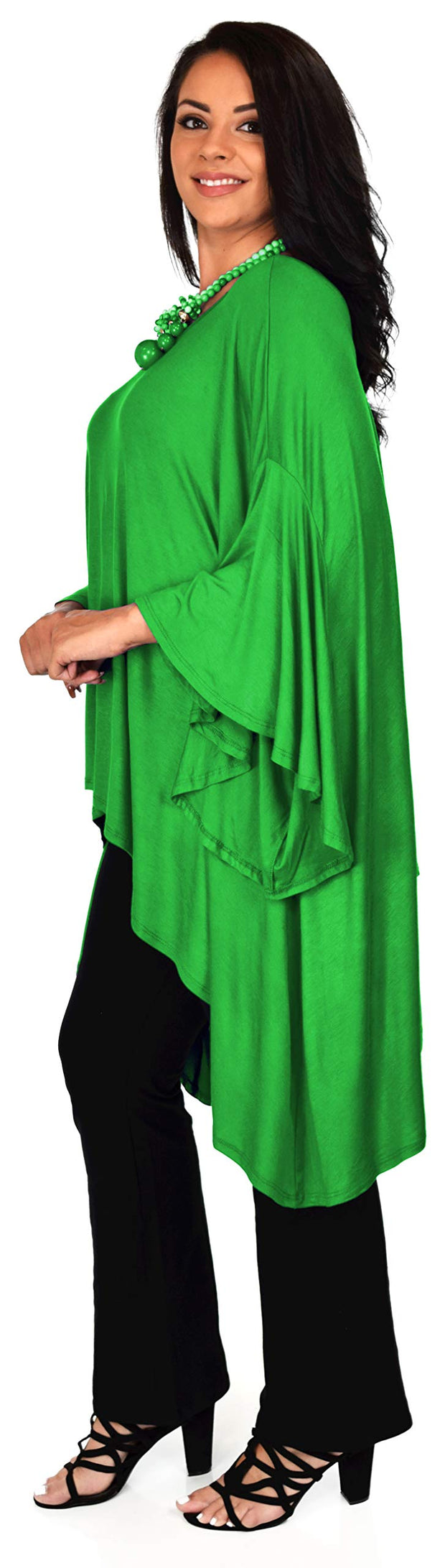 Asymmetrical Oversized Tunic , Full Figured Poncho Top, Plus Size Tunic top, Top Cover Up w/ Butterfly Sleeves