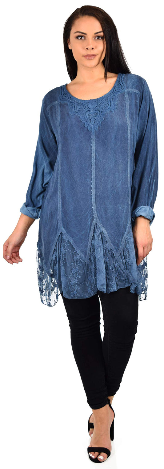 Zopali Women's Plus Size Bohemian Embroidered Lace Shirt Blouse Top