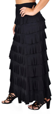 Dare2bStylish Women Waterfall 8 Tiered Boho Layered Maxi Skirt | Reg & Plus Sizes