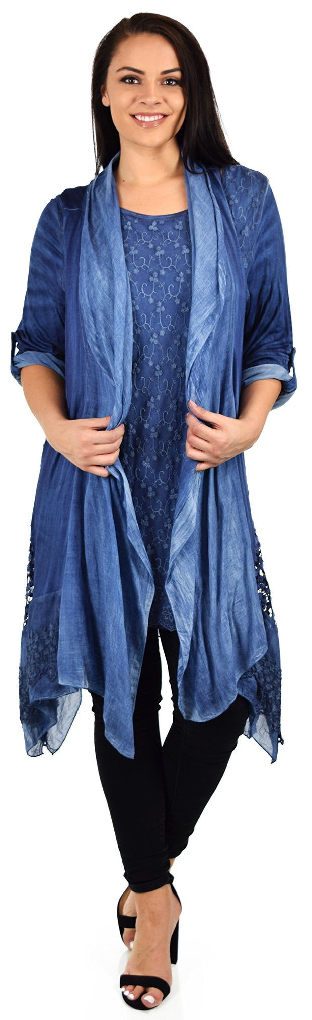Desiner Tunic set, Women's 2 PC Netted Embroidered Lace Tunic set,  Blouse Top + Vest Set