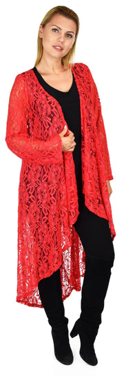 Dare2bStylish Women Plus Size High Low Open Front Lace Duster Cardigan Jacket