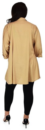 Button Down Tunic Blouse Shirt w/ Roll Up Sleeves