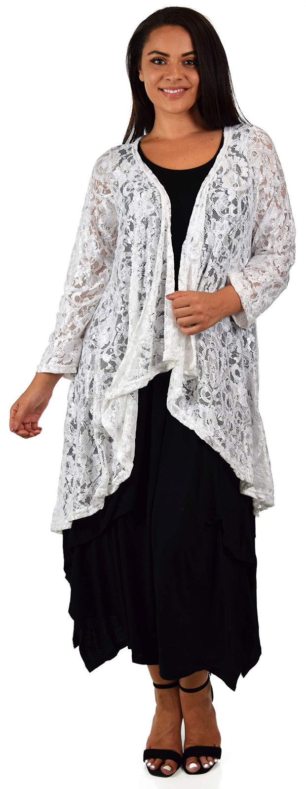 Dare2bStylish Women Plus Size High Low Open Front Lace Duster Cardigan Jacket