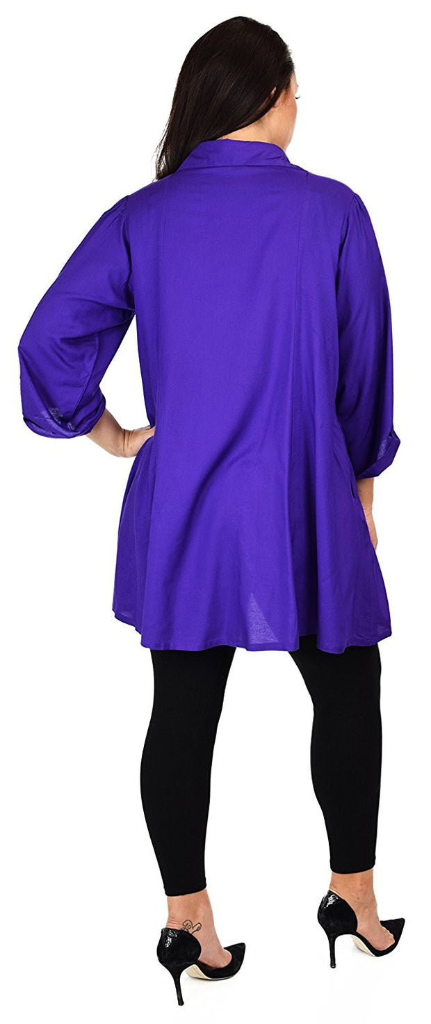 Button Down Tunic Blouse Shirt w/ Roll Up Sleeves