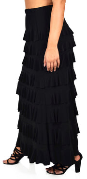 Dare2bStylish Women Waterfall 8 Tiered Boho Layered Maxi Skirt | Reg & Plus Sizes