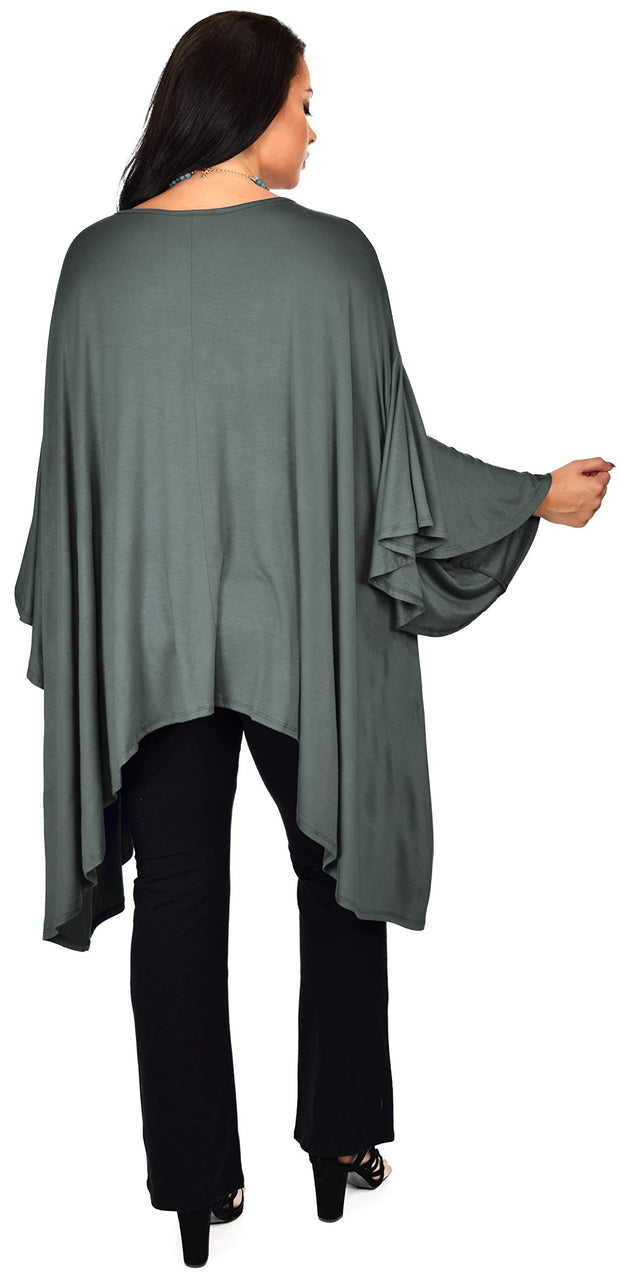 Asymmetrical Oversized Tunic , Full Figured Poncho Top, Plus Size Tunic top, Top Cover Up w/ Butterfly Sleeves