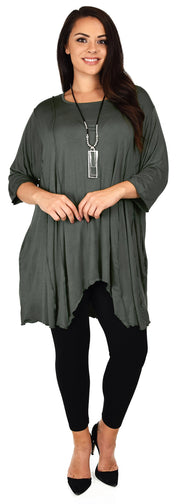 Plus Size Asymmetrical Fishtail Tunic Top w/Side Pockets