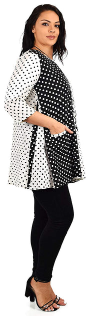 Zopali Women's 100% Linen Polka Dot Loose Fitting Tunic Top w/Front Pockets
