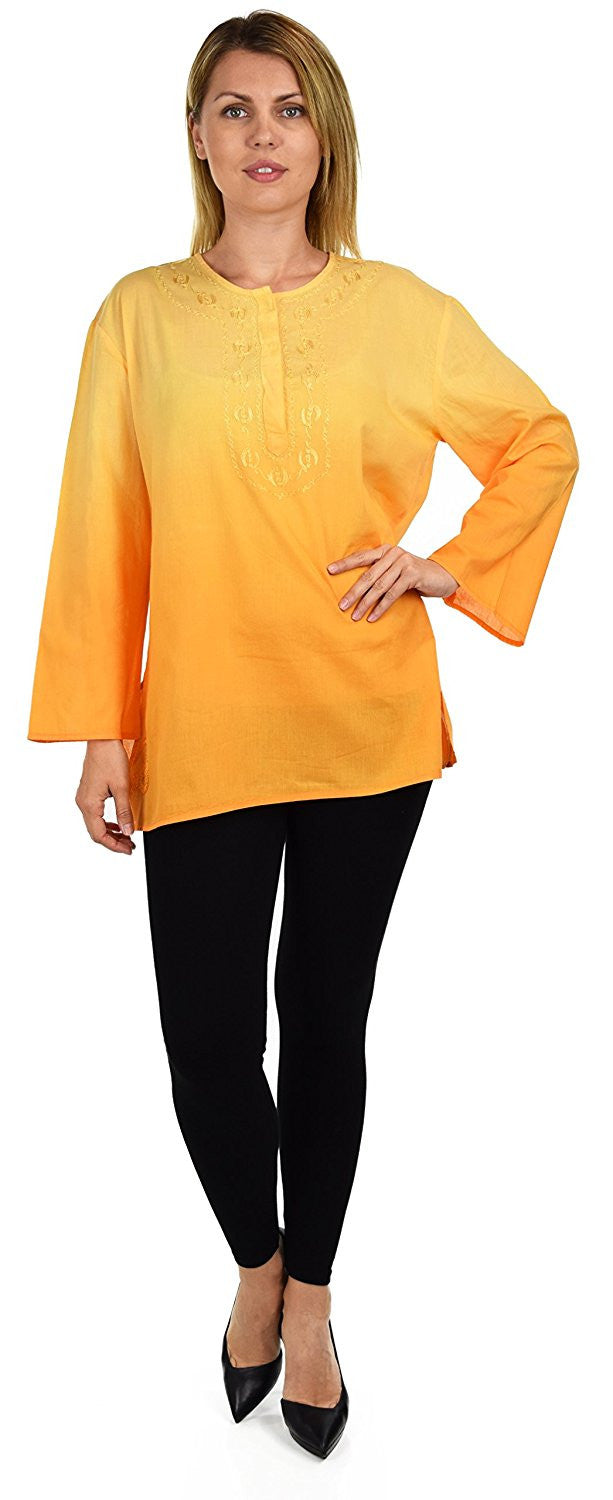 Embroidered Summer Tunic, Ombre dyed Tunic, Tie Dye Ombre Blouse, women Tie dye Shirt Top Regular and Plus Sizes