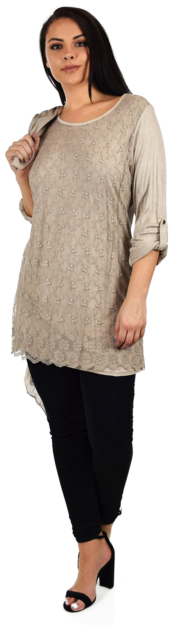 Desiner Tunic set, Women's 2 PC Netted Embroidered Lace Tunic set,  Blouse Top + Vest Set