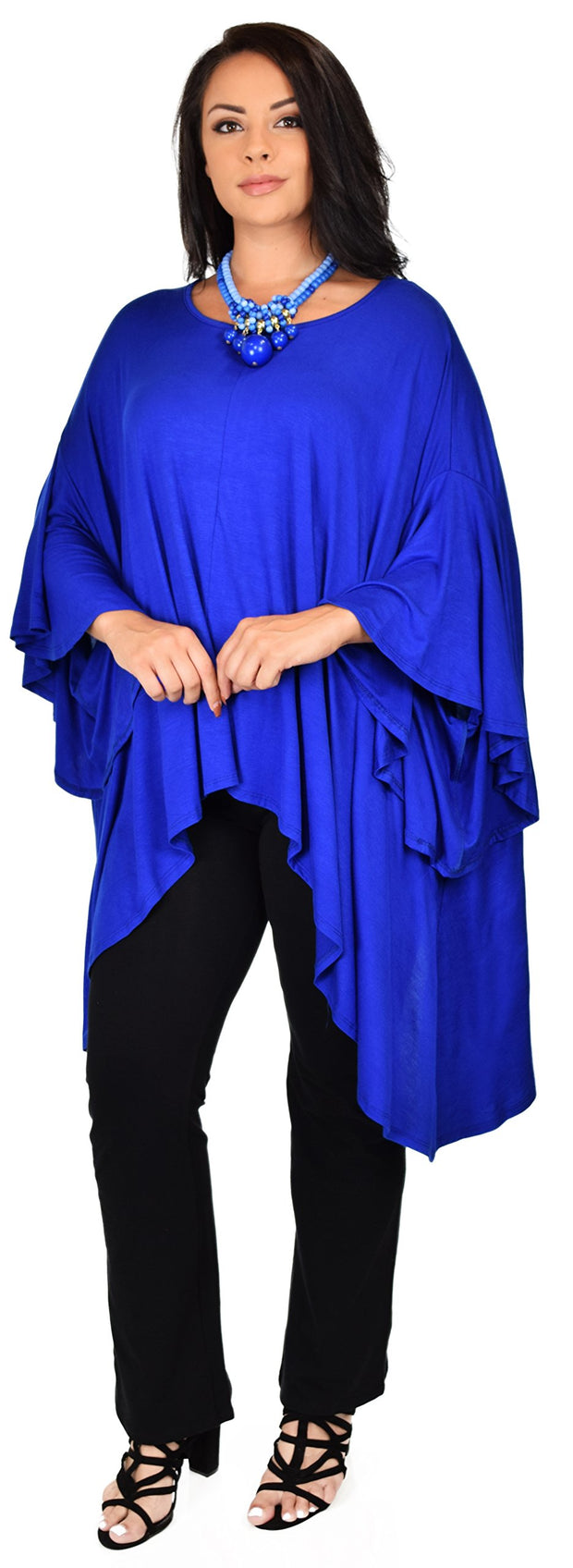 Asymmetrical Oversized Tunic , Full Figured Poncho Top, Plus Size Tunic top, Top Cover Up w/ Butterfly Sleeves