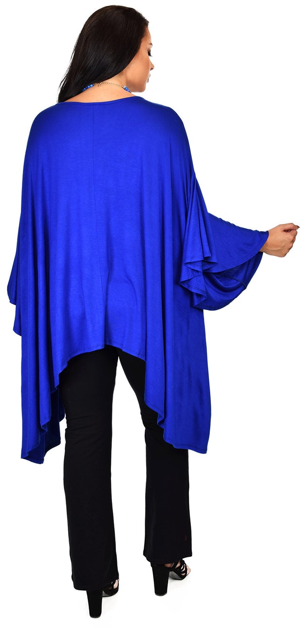 Asymmetrical Oversized Tunic , Full Figured Poncho Top, Plus Size Tunic top, Top Cover Up w/ Butterfly Sleeves