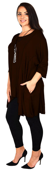 Plus Size Asymmetrical Fishtail Tunic Top w/Side Pockets