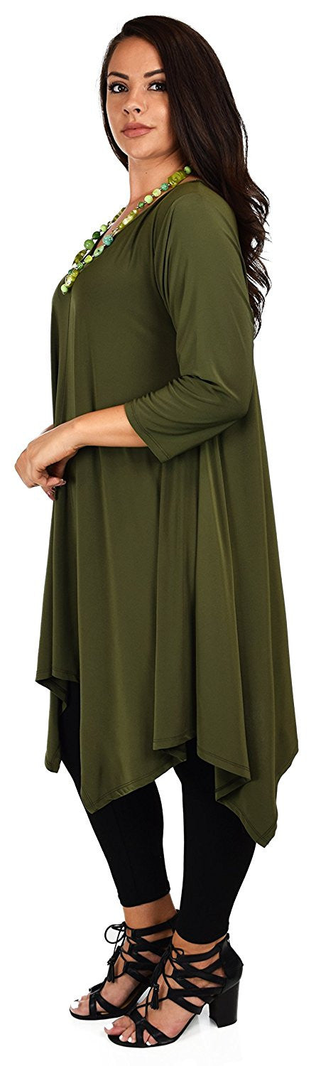 Plus Size Long 3/4 Sleeve Flared Swing Tunic Dress Blouse Top