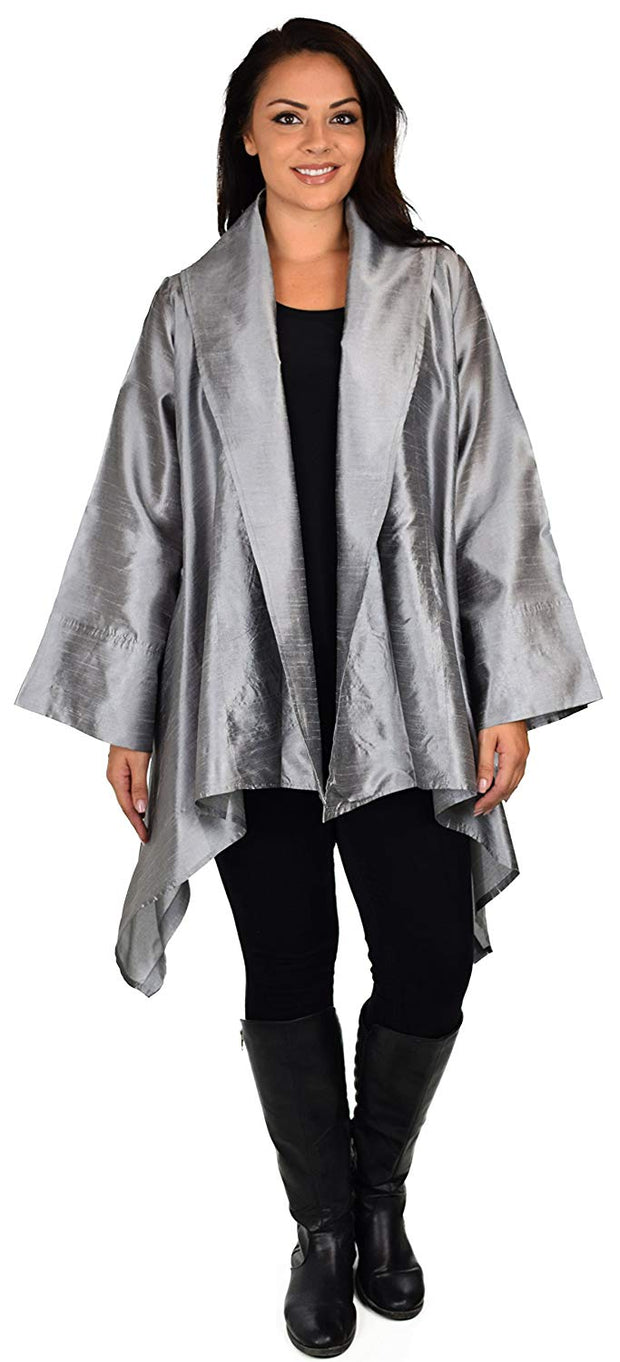 Dare2bStylish Women Plus Size Loose Fitting Poly Silk Designer Cover Up Duster Jacket