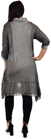 Desiner Tunic set, Women's 2 PC Netted Embroidered Lace Tunic set,  Blouse Top + Vest Set
