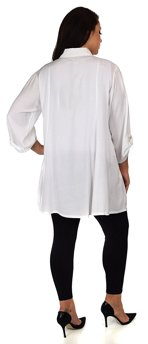 Button Down Tunic Blouse Shirt w/ Roll Up Sleeves
