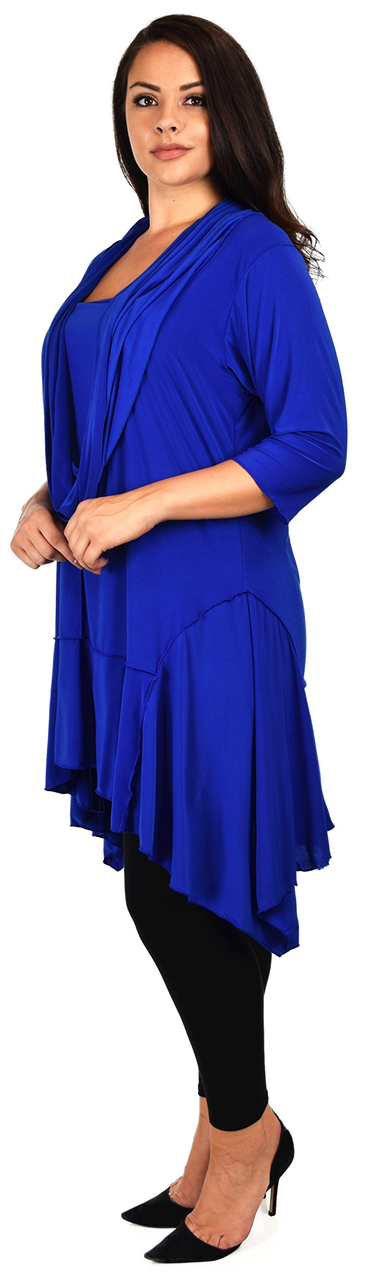 ComfyPlus Crazy Cuts long Lagenlook Plus Size and Regular size Tunic Dress with Mock Front Scarf. Free Shipping Limited Time