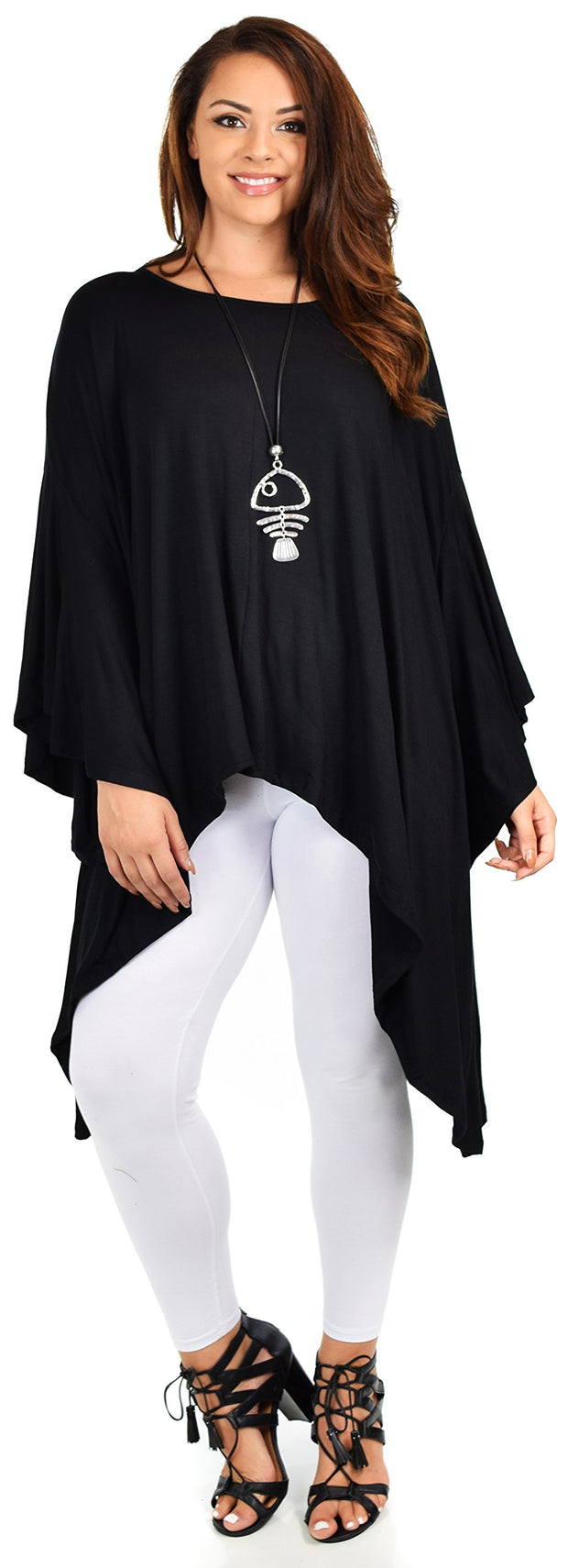 Asymmetrical Oversized Tunic , Full Figured Poncho Top, Plus Size Tunic top, Top Cover Up w/ Butterfly Sleeves