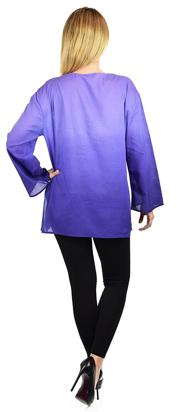 Embroidered Summer Tunic, Ombre dyed Tunic, Tie Dye Ombre Blouse, women Tie dye Shirt Top Regular and Plus Sizes