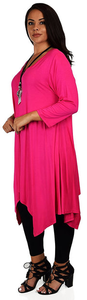 Plus Size Long 3/4 Sleeve Flared Swing Tunic Dress Blouse Top