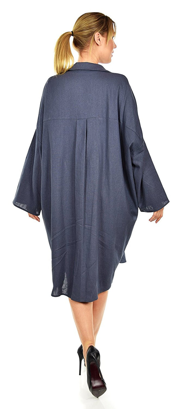 Oversized Linen Lagenlook V-Neck Collar Dress with Side Pockets,  Linen Blouse, Women Linen Tunic, One Size Fits All