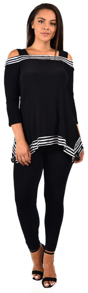 Elegant Classic 2 Tone Cold shoulder Tunic, Black and White Tunic, with details to the shoulders. S to 3XL