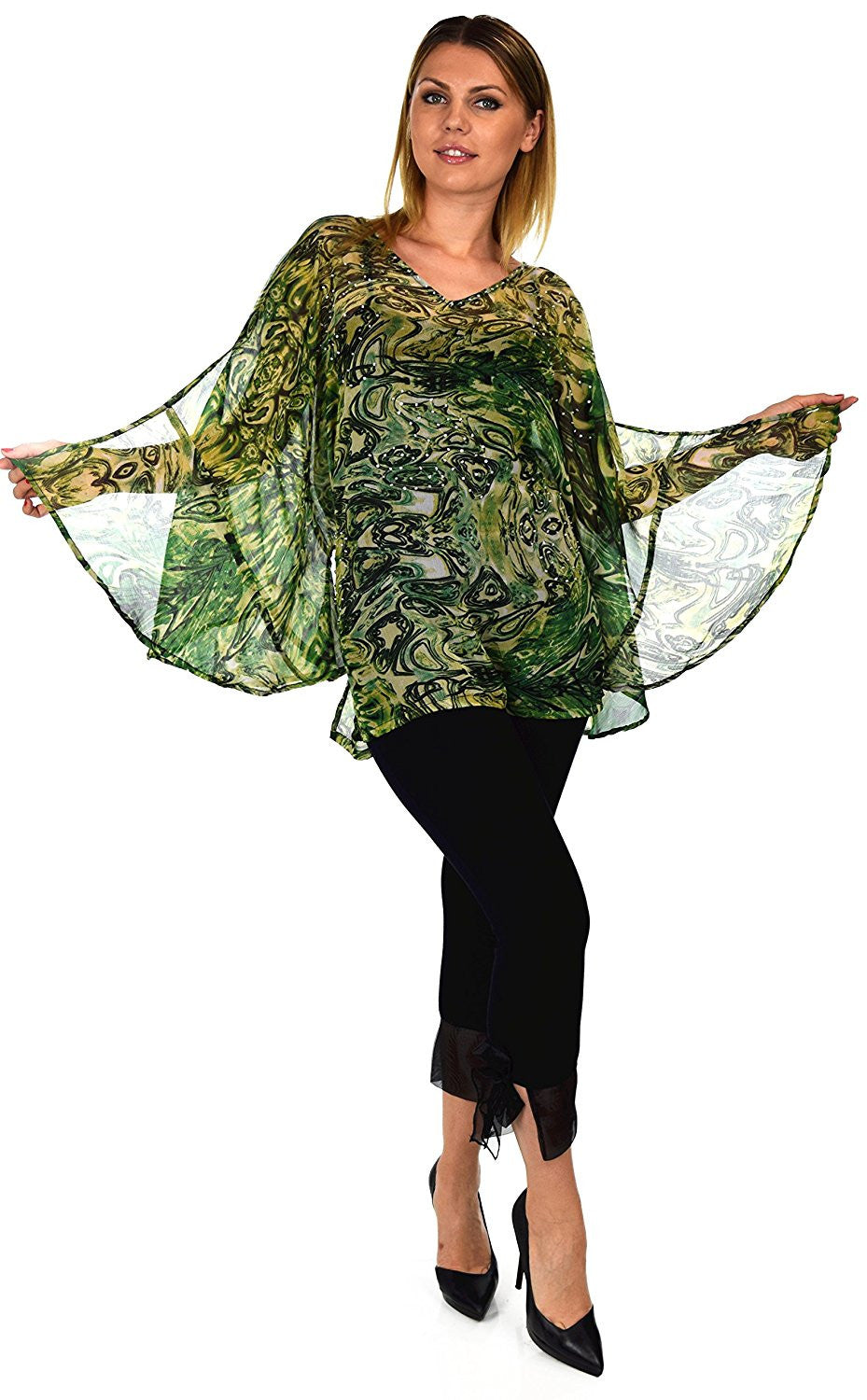 Beaded Butterfly Sleeve Tunic Blouse Top / Cover Up | Reg & Plus Sizes