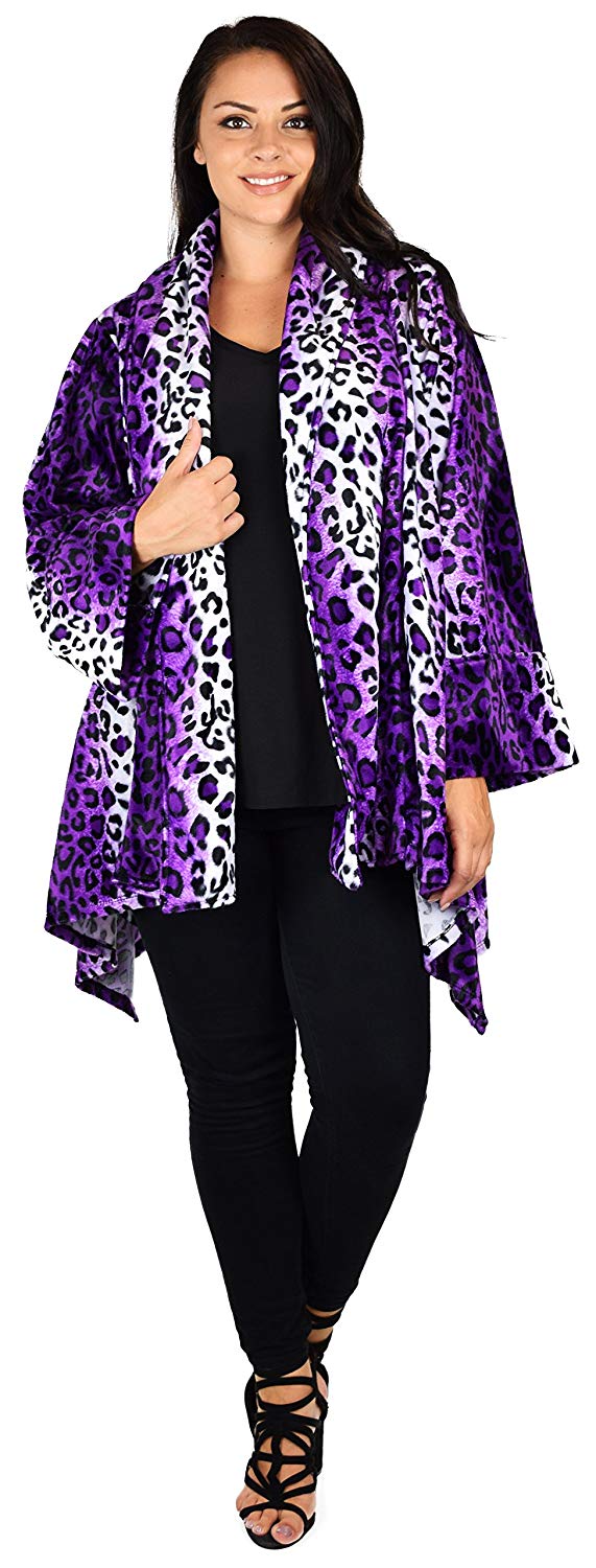 Dare2bStylish Women Plus Size Cover Up Duster Jacket, Animal Prints Velvet Jacket coat