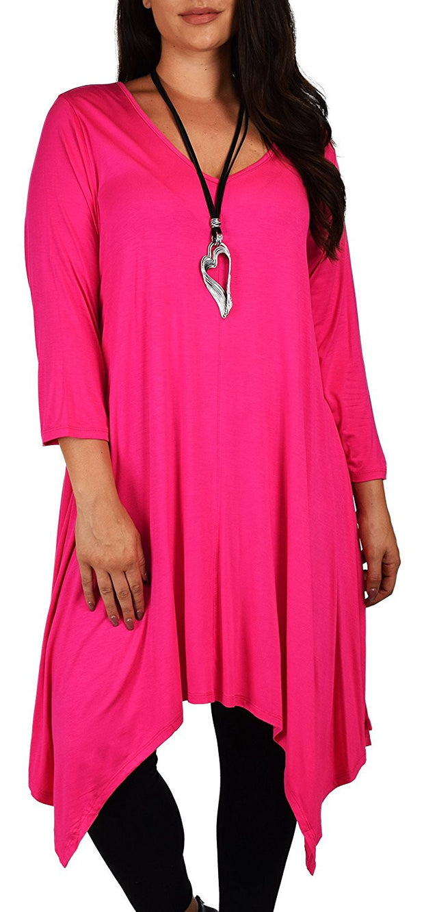 Plus Size Long 3/4 Sleeve Flared Swing Tunic Dress Blouse Top