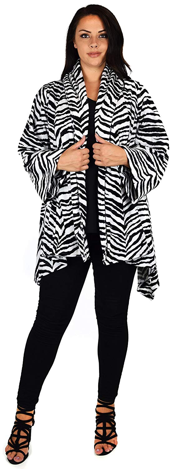 Dare2bStylish Women Plus Size Cover Up Duster Jacket, Animal Prints Velvet Jacket coat