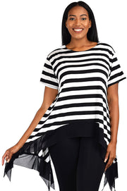 Plus Size Black & White Striped Flared Swing Tunic Dress Top