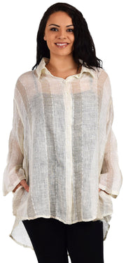 Women's Linen Gauze Blouse,  High Low Button Down Linen Shirt , Semi Sheer Linen Gause Tunic, Regular & Plus Sizes