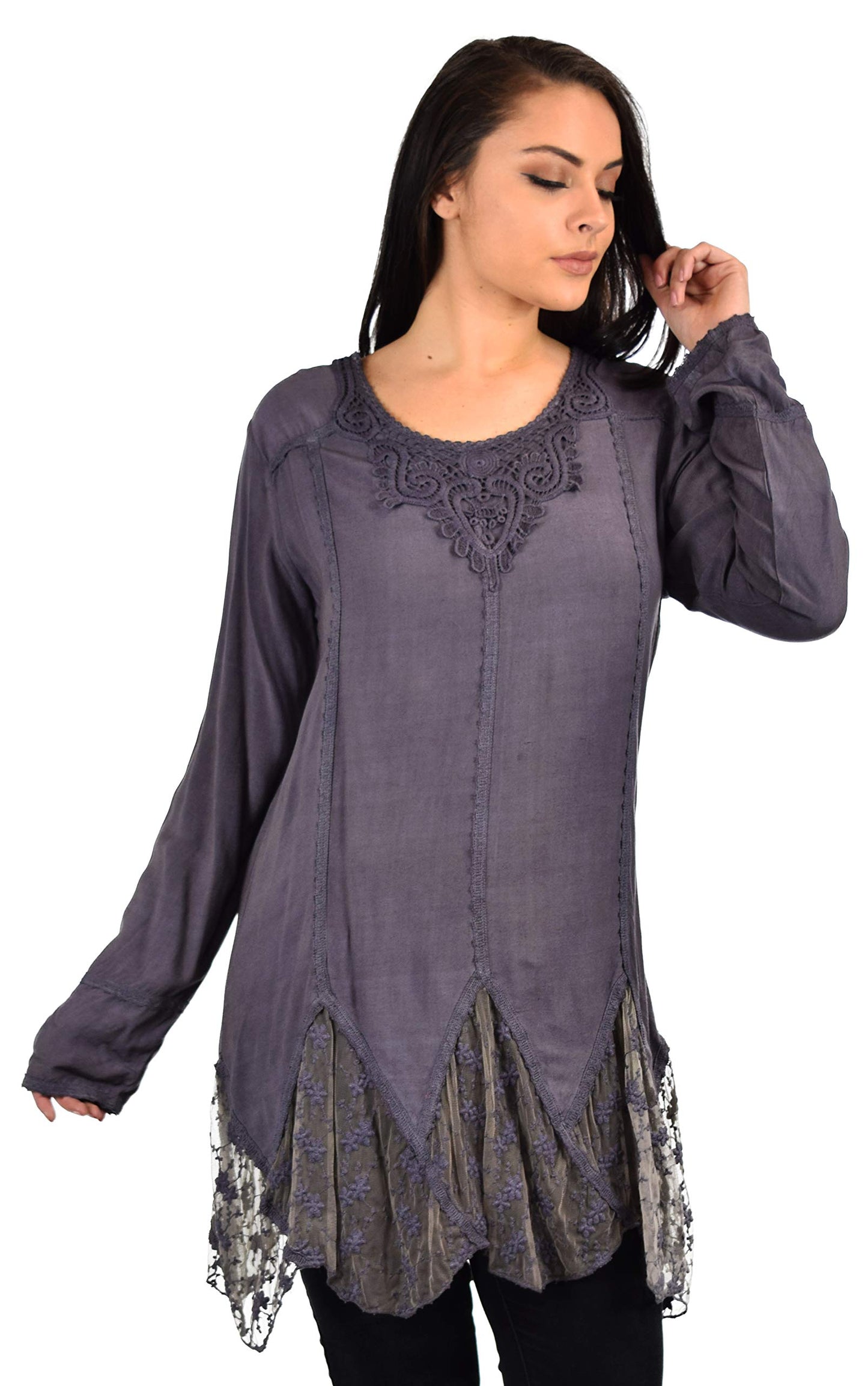 Zopali Women's Plus Size Bohemian Embroidered Lace Shirt Blouse Top