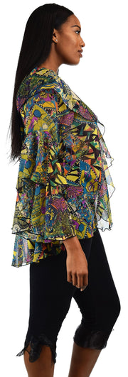 Plus Size Boho Flounce Blouse Swing Top Cover Up Dress Shirt