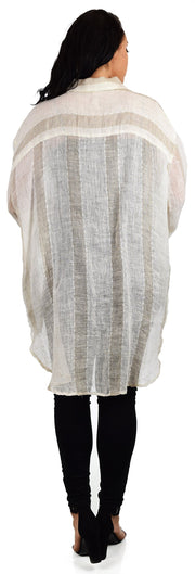 Women's Linen Gauze Blouse,  High Low Button Down Linen Shirt , Semi Sheer Linen Gause Tunic, Regular & Plus Sizes
