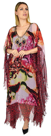 Beaded Stonework Caftan Poncho Tunic Top | Cover Up | Reg & Plus Sizes