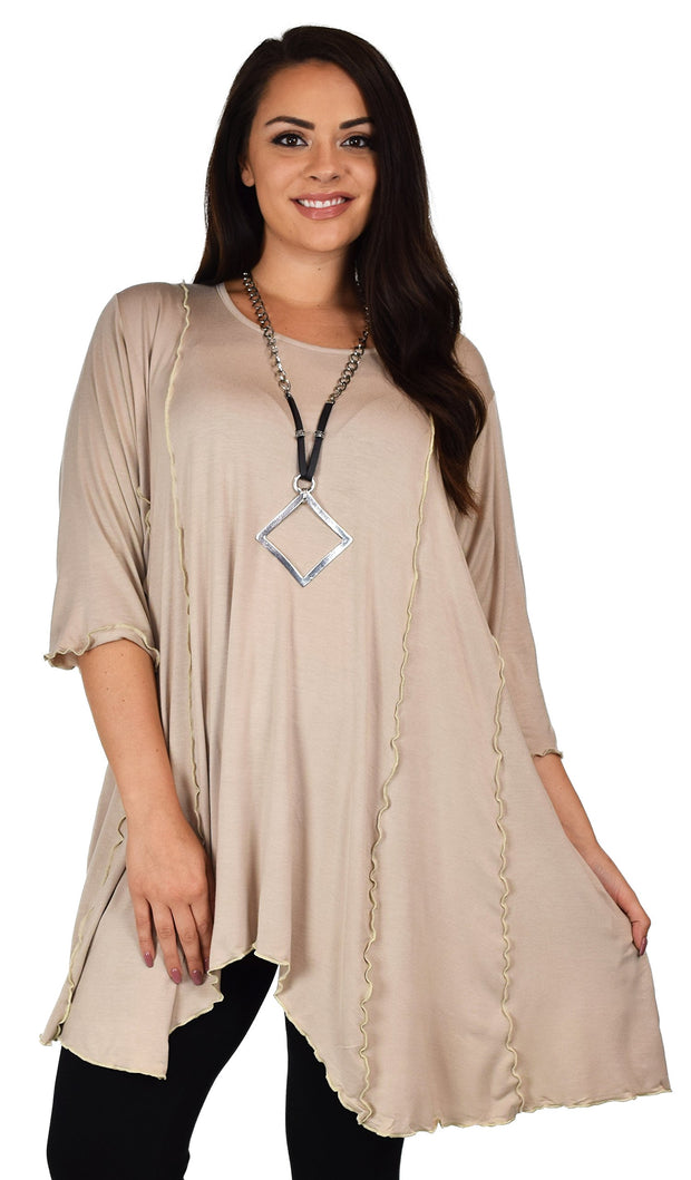 Plus Size Asymmetrical Fishtail Tunic Top w/Side Pockets