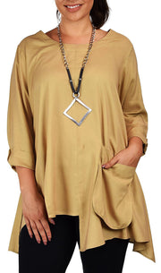 Plus Size Swing Tunic Blouse Top with Roll up Sleeves