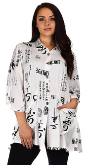 Button Down Tunic Blouse Shirt w/ Roll Up Sleeves