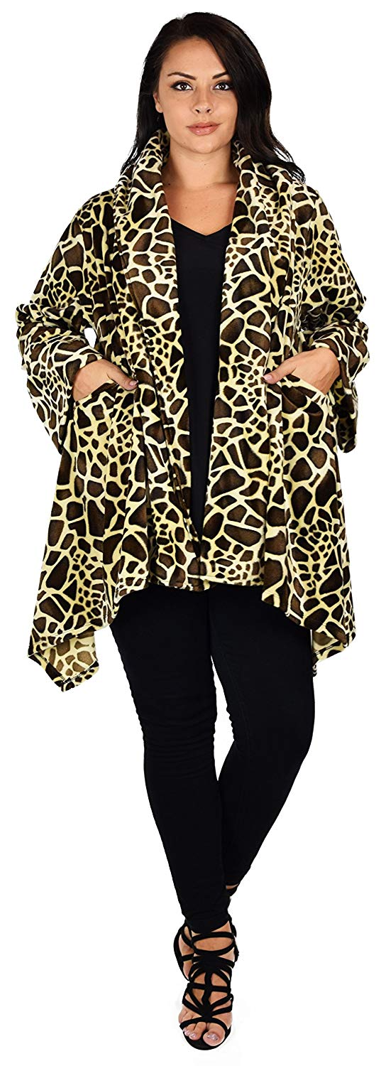 Dare2bStylish Women Plus Size Cover Up Duster Jacket, Animal Prints Velvet Jacket coat