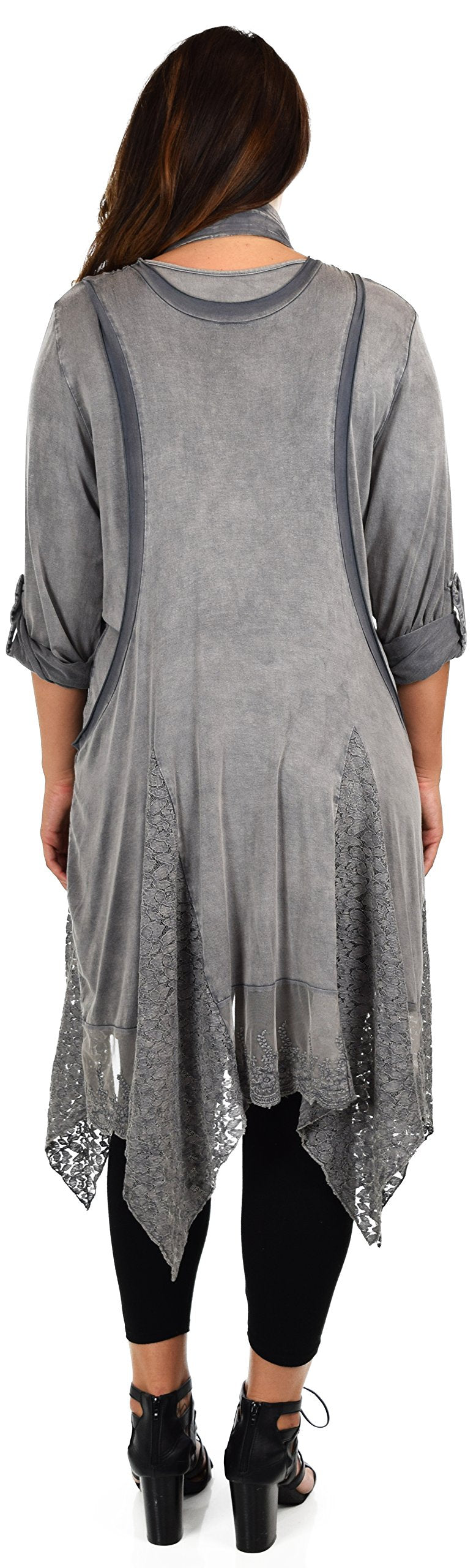 Dare2bStylish Women Plus Size Asymmetrical Lace Tunic Blouse Top Set with Scarf, 3 pc tunic set, Plus size tunic set