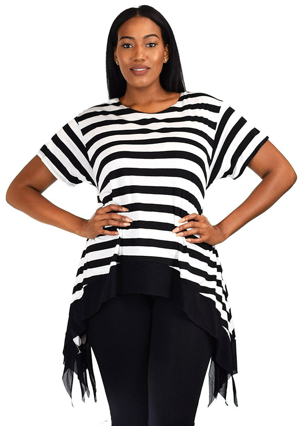 Lagenlook Tunic,Plus size Tunic,Black and White Stripes Tunic, Asymmetrical Tunic, Women Tunic, One size fits up to 2XL