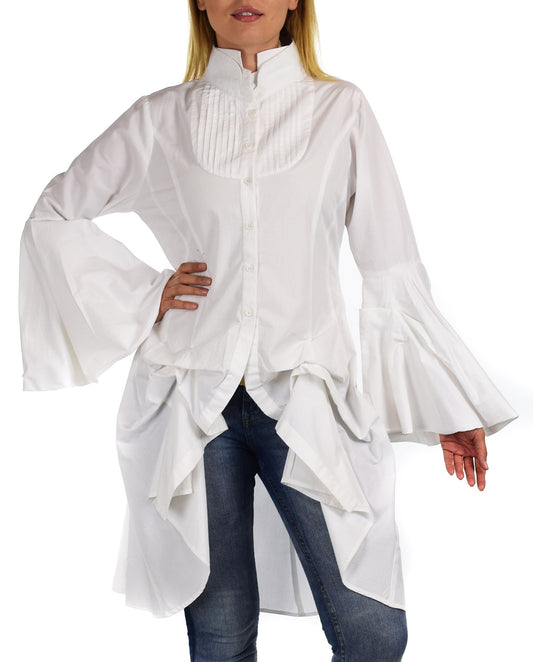 Dare2bStylish Women Western High Low Dress Shirt Blouse w/ Edwardian Sleeves | Reg & Plus Sizes