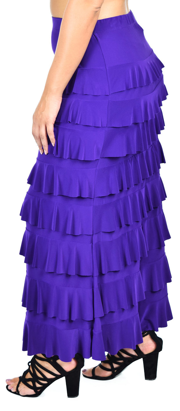 Dare2bStylish Women Waterfall 8 Tiered Boho Layered Maxi Skirt | Reg & Plus Sizes