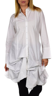 Puckered Look Button Down Uneven Swing Dress Shirt Top Plus Sizes