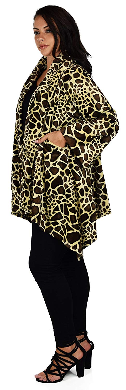 Dare2bStylish Women Plus Size Cover Up Duster Jacket, Animal Prints Velvet Jacket coat