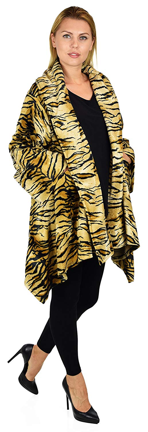 Dare2bStylish Women Plus Size Cover Up Duster Jacket, Animal Prints Velvet Jacket coat