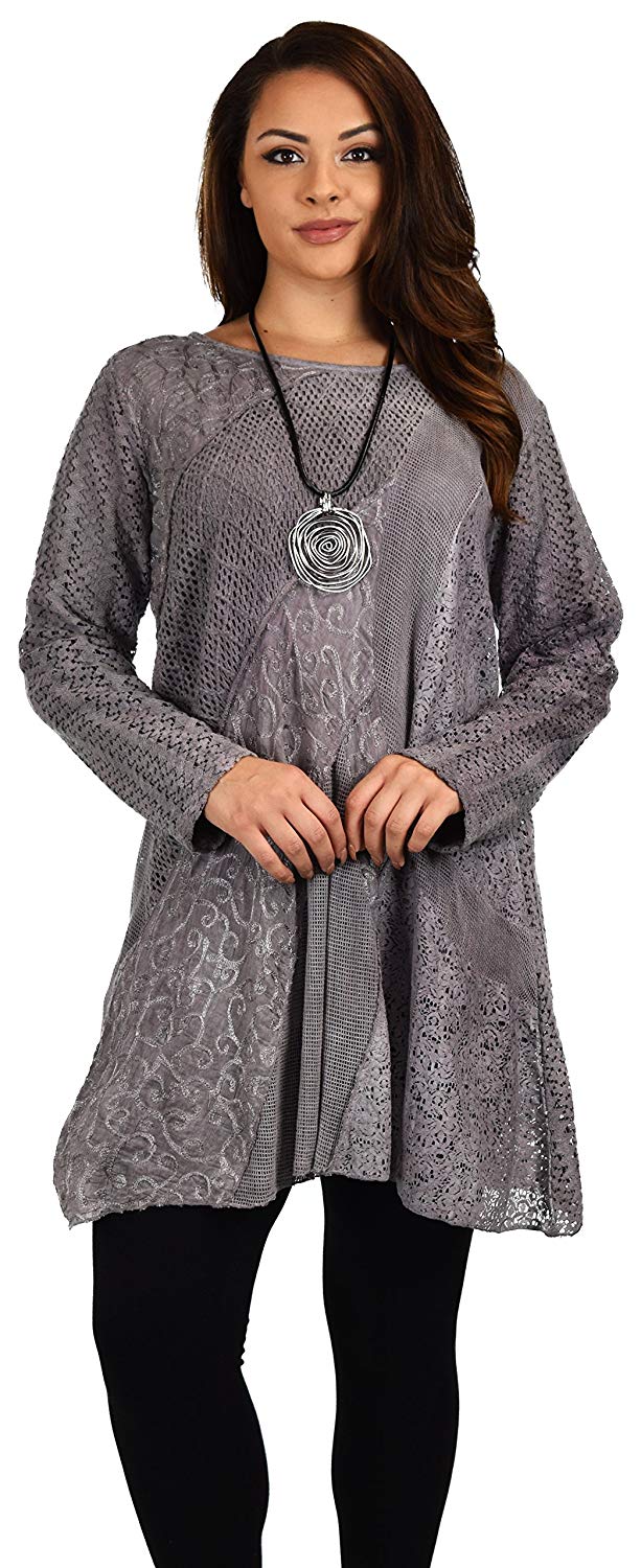 Dare2bStylish Women Plus Size Loose Fitting Lace Embroidered Tunic Blouse Top